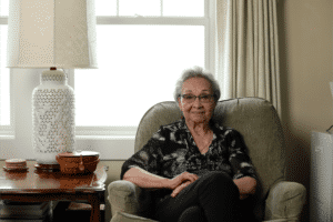 Gertrude Svarny in her home: Unalaska, AK