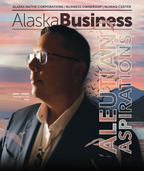 Cover of Alaska Business Magazine October 2025 edition, featuring Aleut President and CEO Skoey Vergen